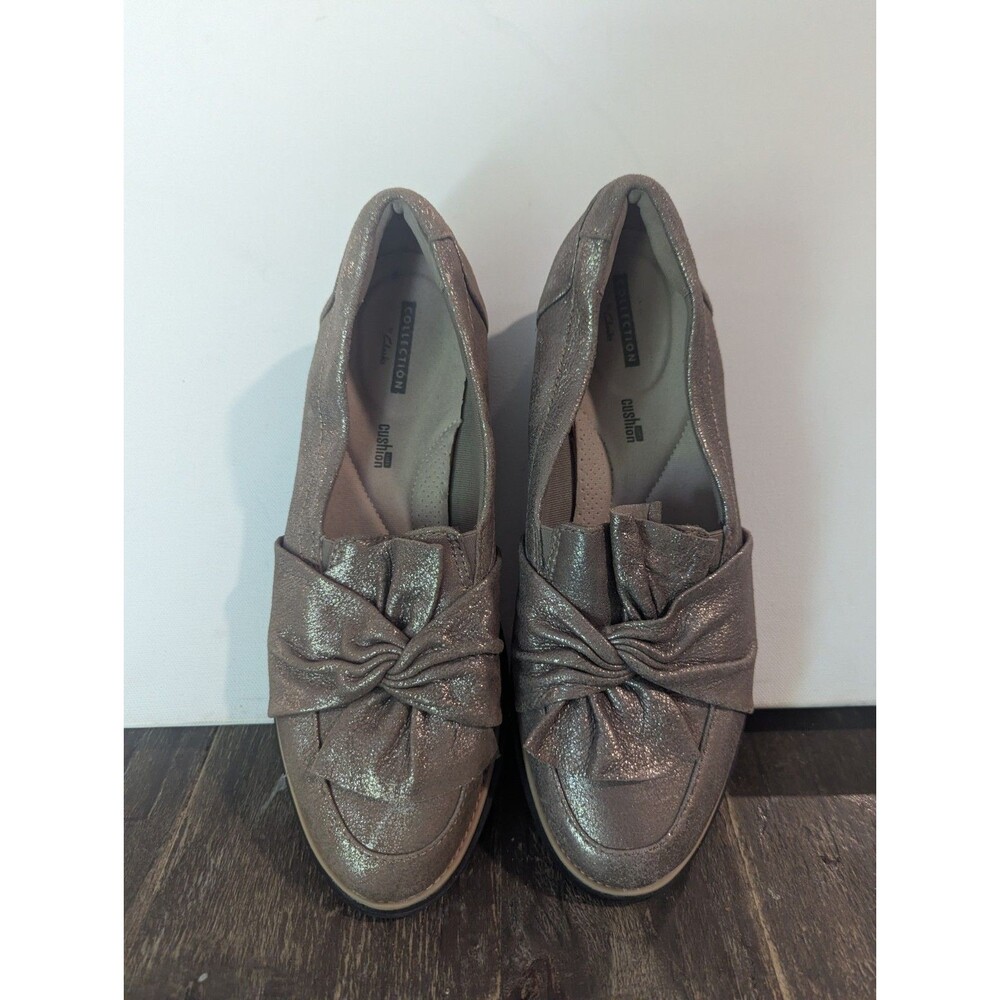 Collections By Clarks Women’s Sharon Dasher Loafers Size 9 Pewter Leather Bow